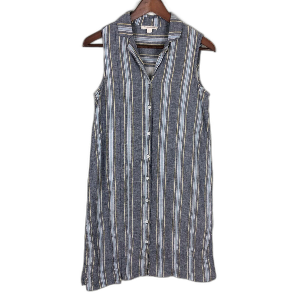 Beachlunchlounge Blue White Striped Button Front Dress Sleeveless Women's XS